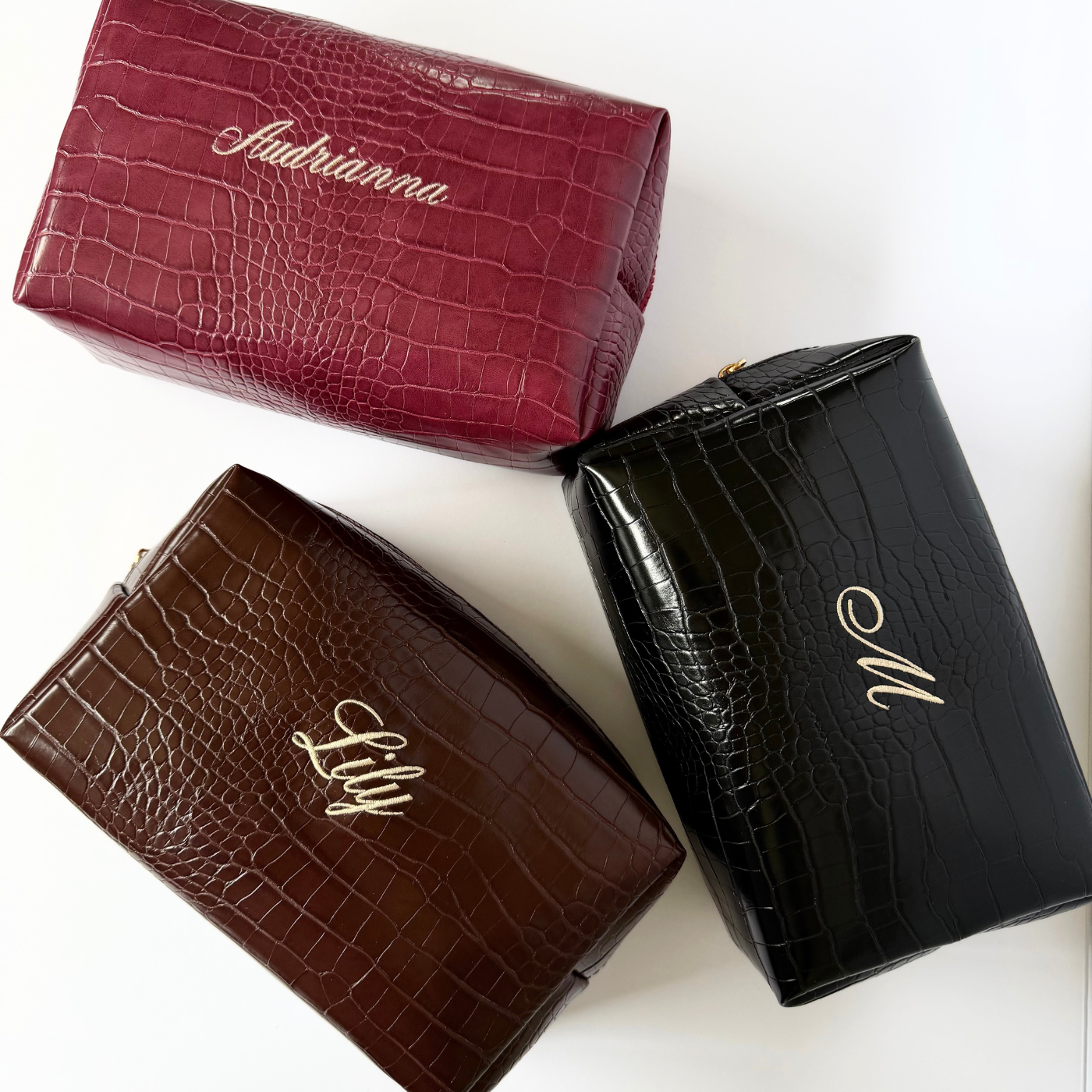 Burgundy Croc Cosmetic Bag