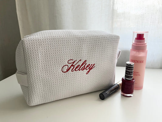 Personalized Waffle Knit Cosmetic Bag