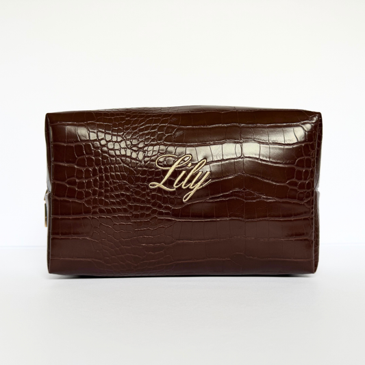 Brown Croc Cosmetic Bag