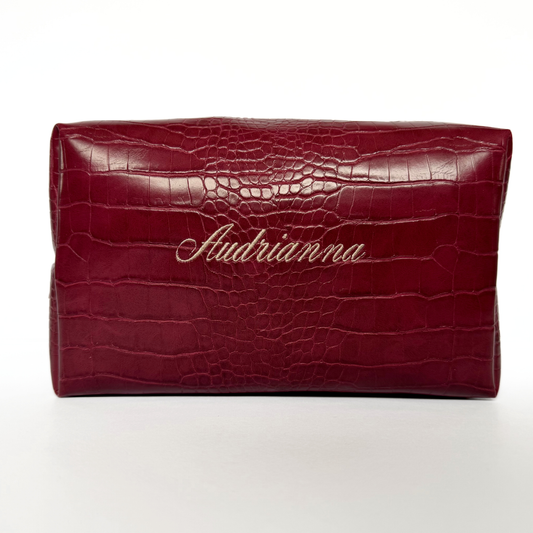 Burgundy Croc Cosmetic Bag
