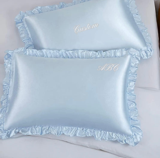 'Pretty in Ruffles' Custom Embroidered Satin Pillowcase