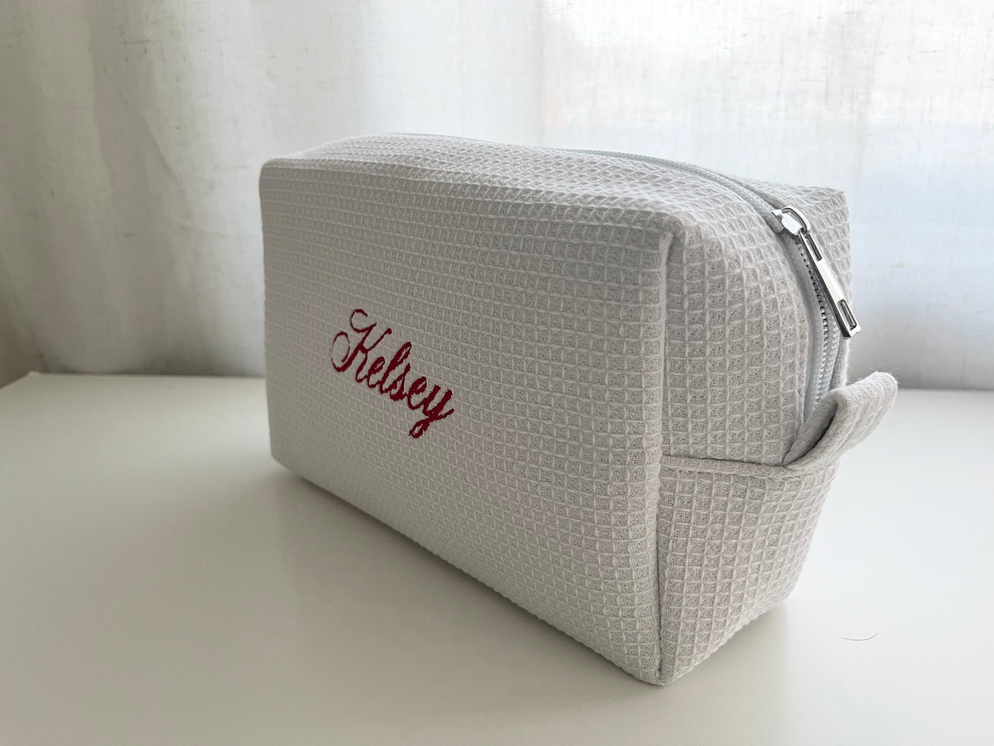 Personalized Waffle Knit Cosmetic Bag