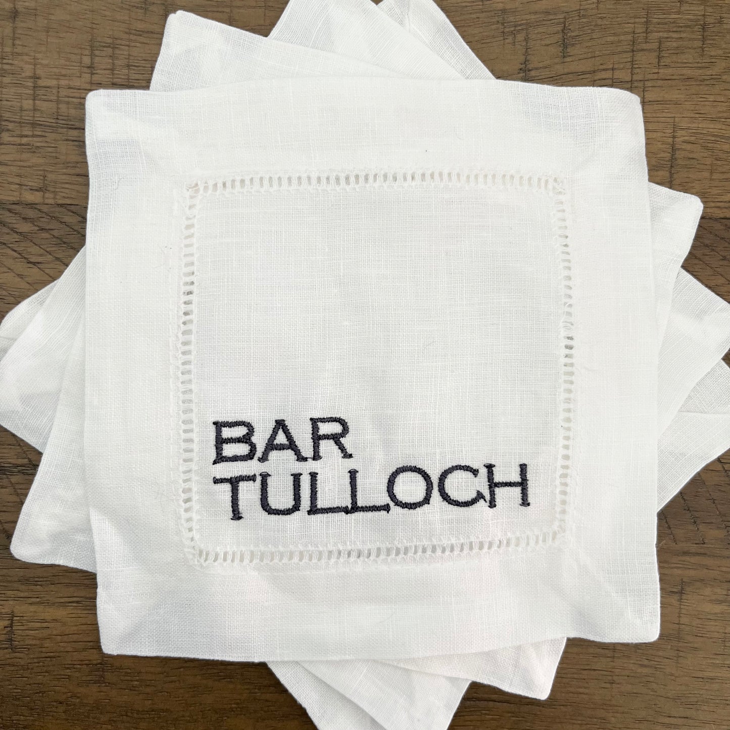 Custom Text Embroidered Linen Cocktail Napkin