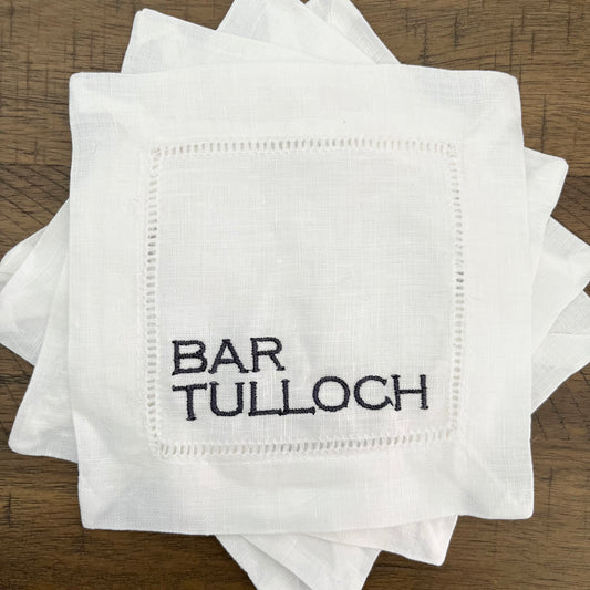 Custom Text Embroidered Linen Cocktail Napkin